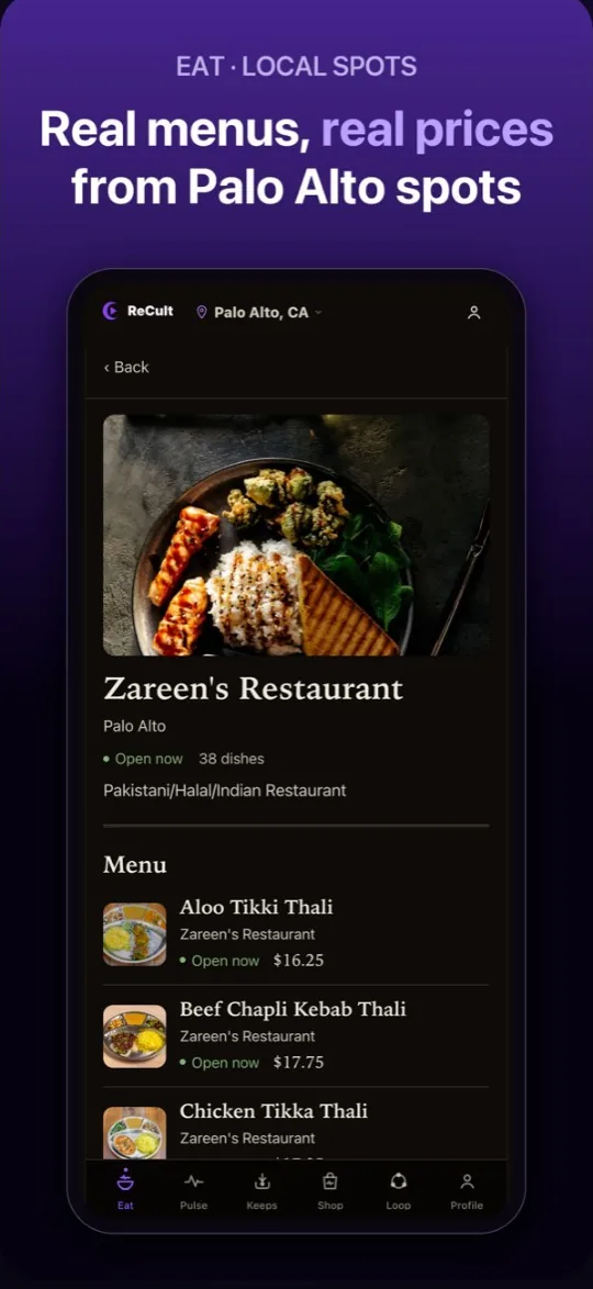 Zareen’s Restaurant menu in Eat